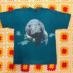 Vintage Manatee Habitat Wrap Around Tee, Single Stitch Lrg  Rare Marine Life 🔥